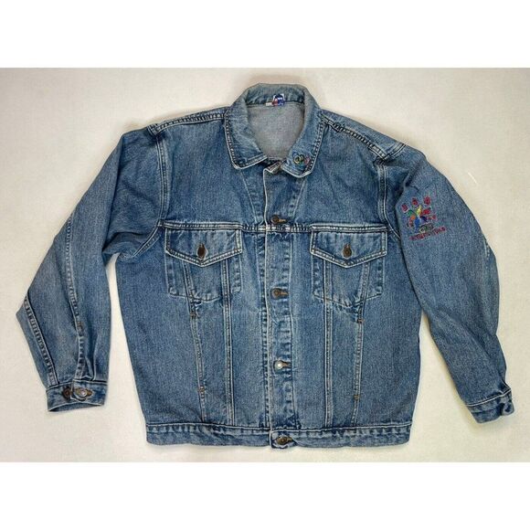 VINTAGE USA Olympic Team 1998 Jean Denim Jacket Men Medium Blue USA 90s - Picture 1 of 7
